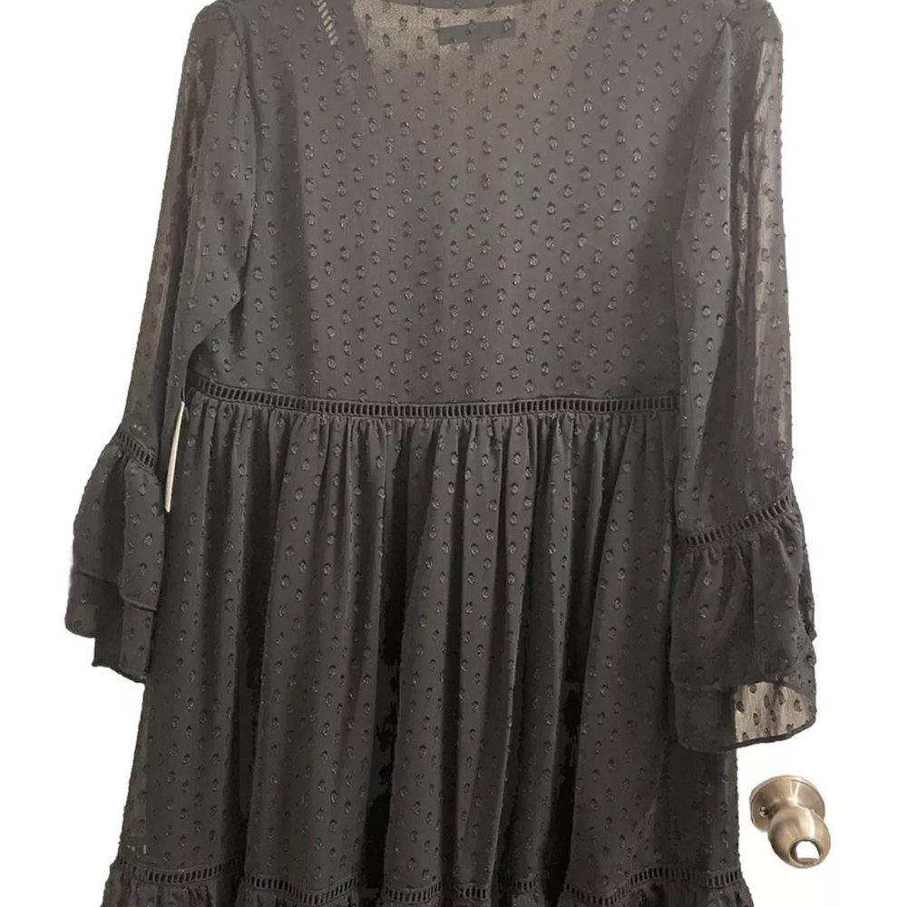 Oliviaceous Black Sheer Boho Flowy dress Embroidered Details - Picture 2 of 5